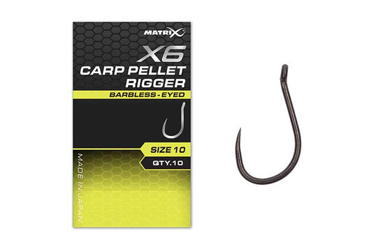 Matrix X6 - Carp Pellet Rigger Hooks Barbless Eyed