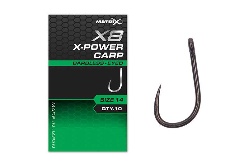 Load image into Gallery viewer, Matrix X8 - X-Power Carp Hooks Barbless Eyed
