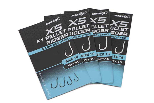 Matrix X5 - F1 Pellet Rigger Hooks Barbless Eyed