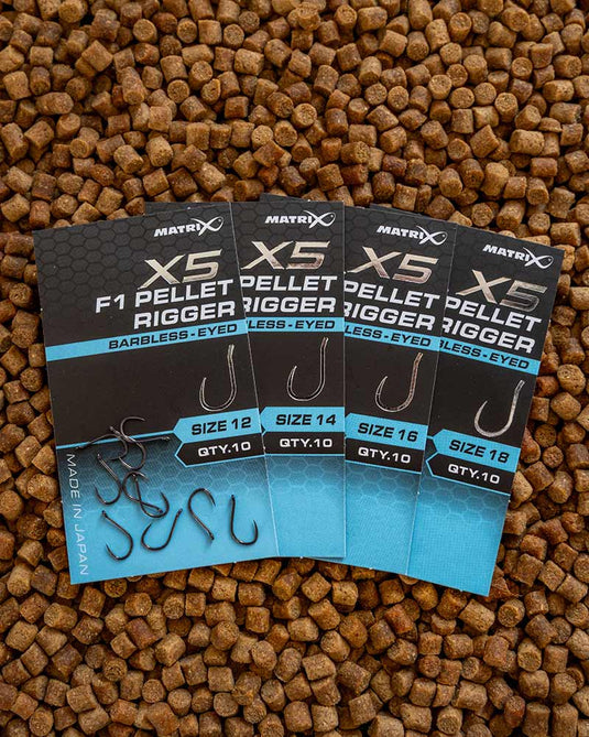 Matrix X5 - F1 Pellet Rigger Hooks Barbless Eyed